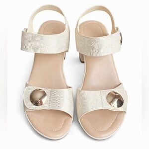 Patrizia Dade Block Heel Sandals Gold Button Euro 36 US 5.5 New No Tags